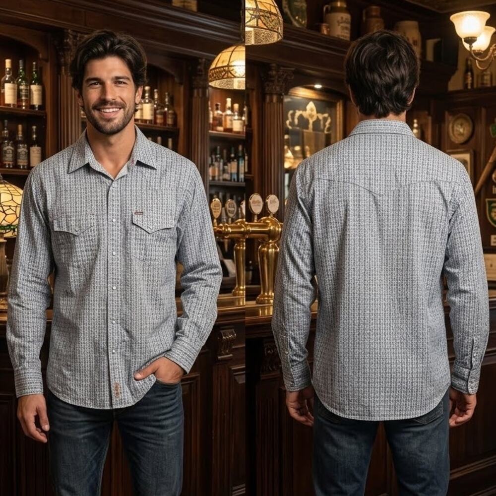 Rafter C Gray Pro Flex 45 Performance Pearl Snap Cowboy Shirt Men's Large 42-44
